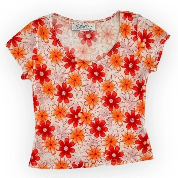 Stella Tops - Vintage 90’s Floral Cropped Mesh Baby Tee